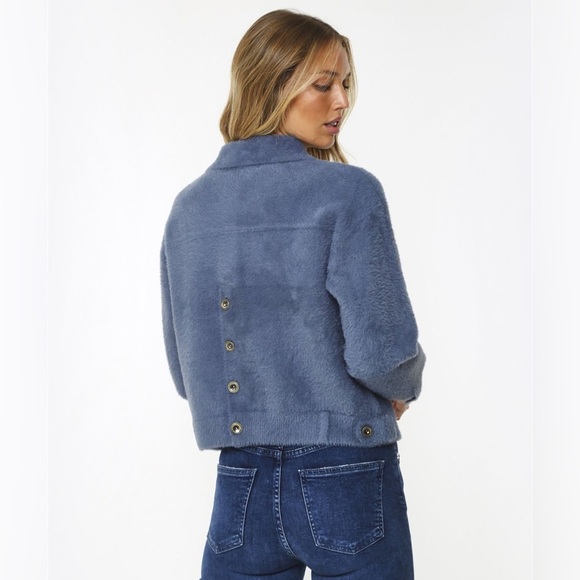 RINO & PELLE Bubbly Short Knitted Jacket In Light Blue Fuzzy Sweater Medium - Picture 2 of 11